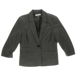 Kasper Suit Jacket Blazer 16 Gray 1 Button Stretch Ruched Sleeves